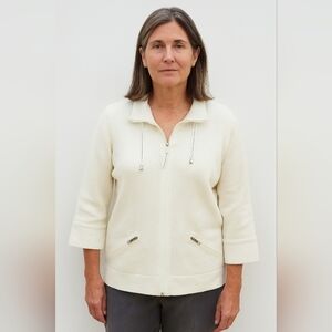 NWT Allison Daley/ White Knit Zip-Up Sweater/ Three Quarter Length/ Size US M